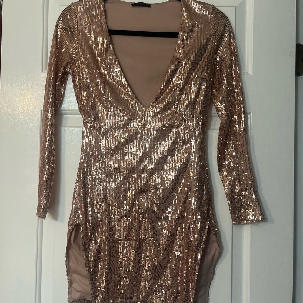 Rose gold sequin party dress